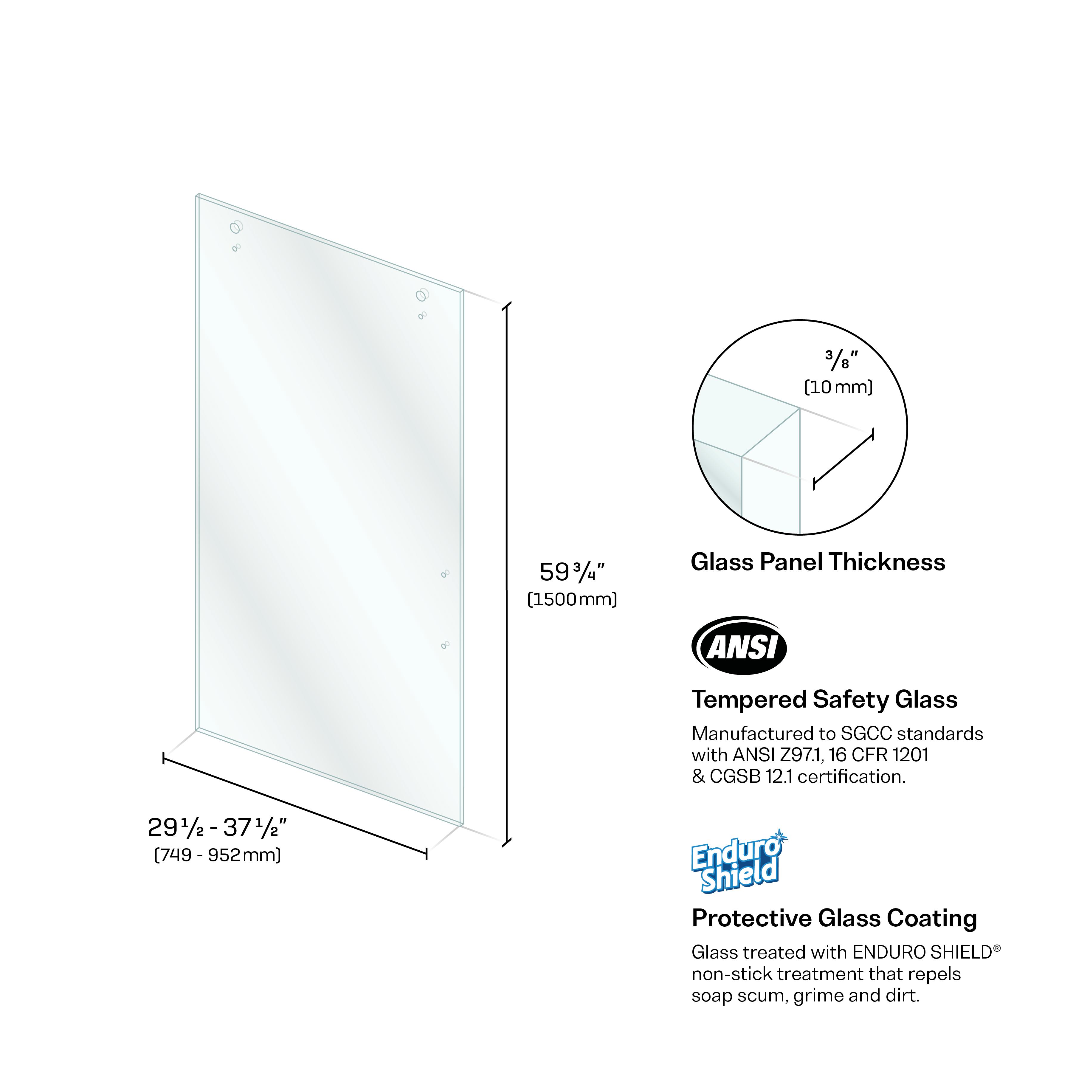 Clear Slider Bathtub Door Panel (Round Hardware)
