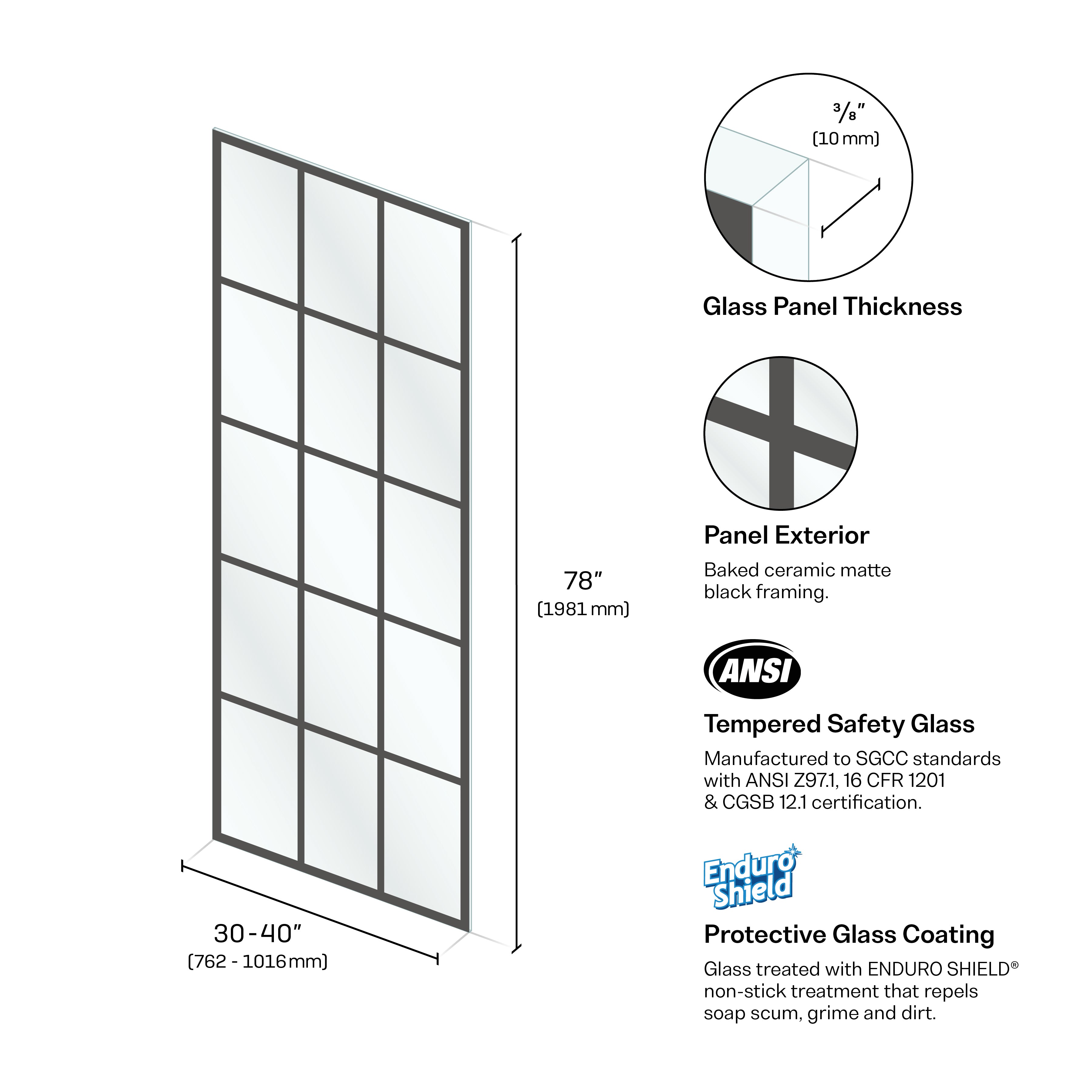 French Silk Screen Single Fixed Shower Panel