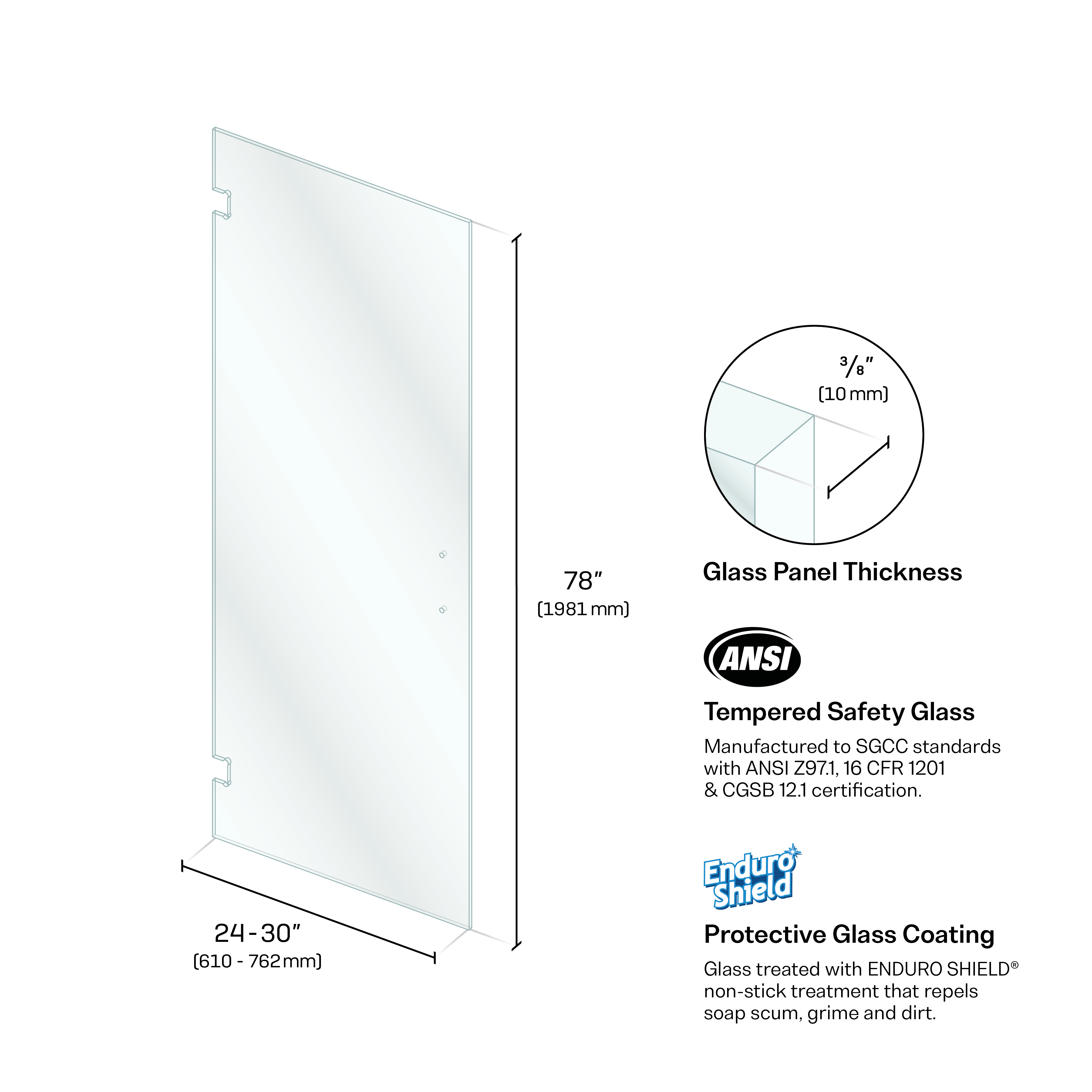 Tempered Glass Shower Door Panel
