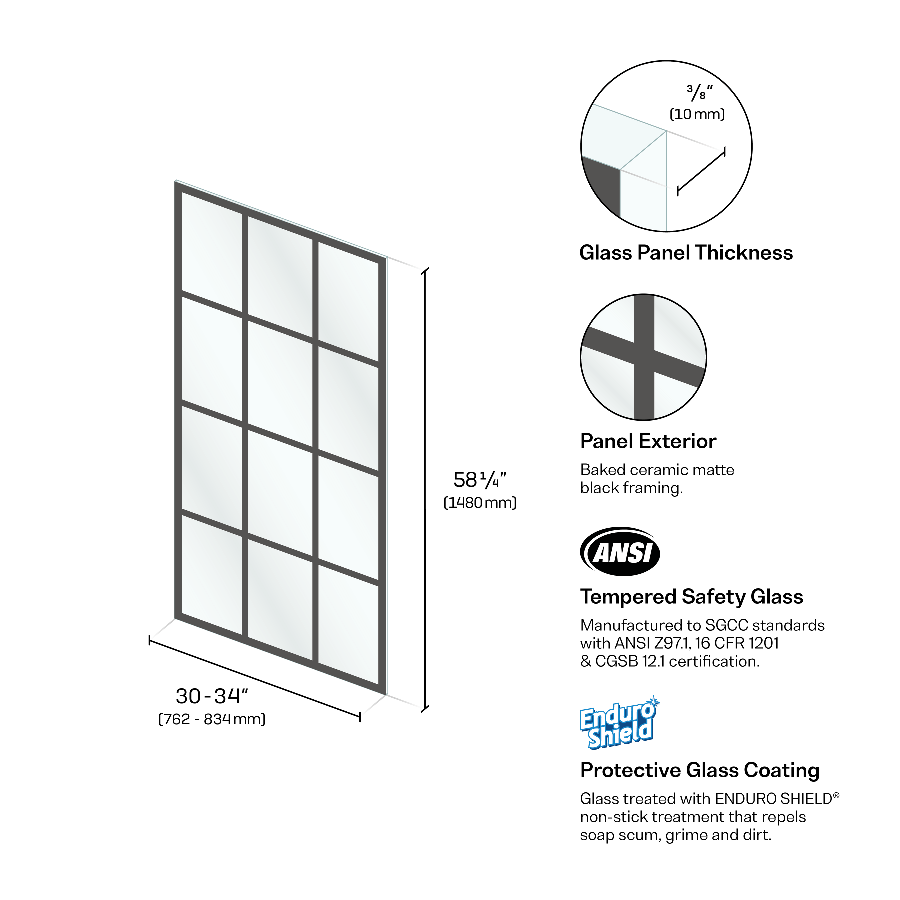 French Silk Screen Single Fixed Bathtub Panel