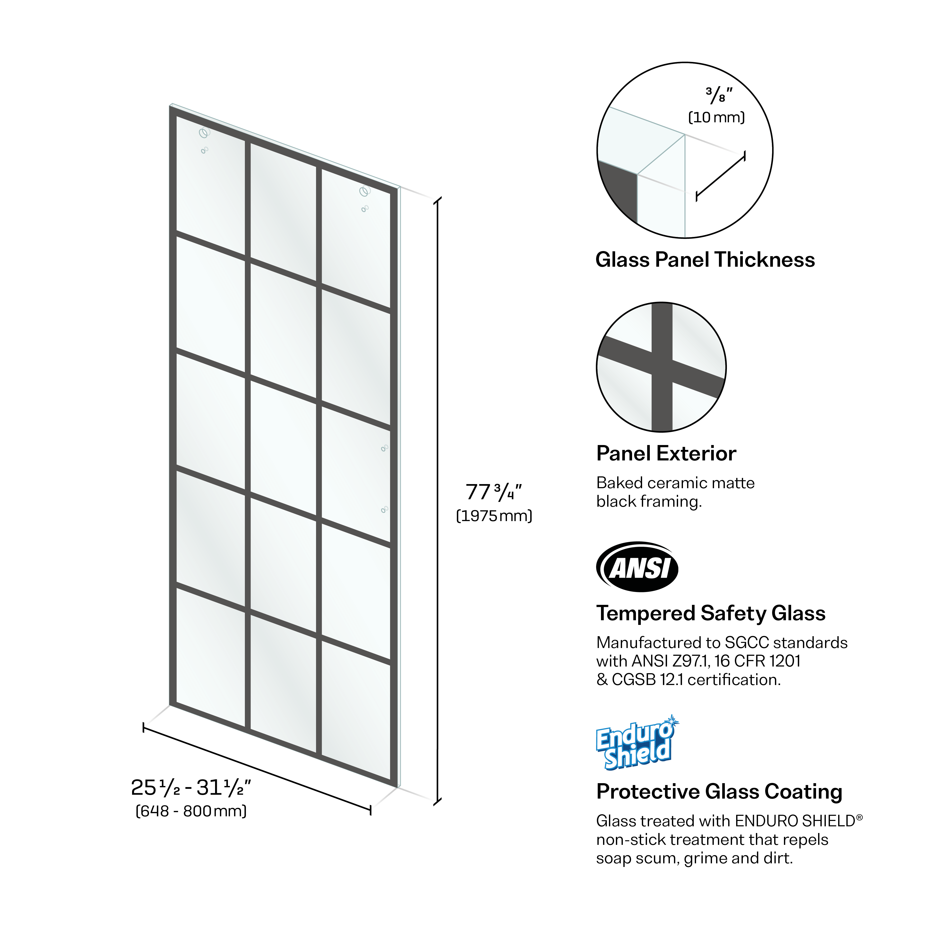 Right-hand French Silk Screen Sliding Glass Shower Door Panel