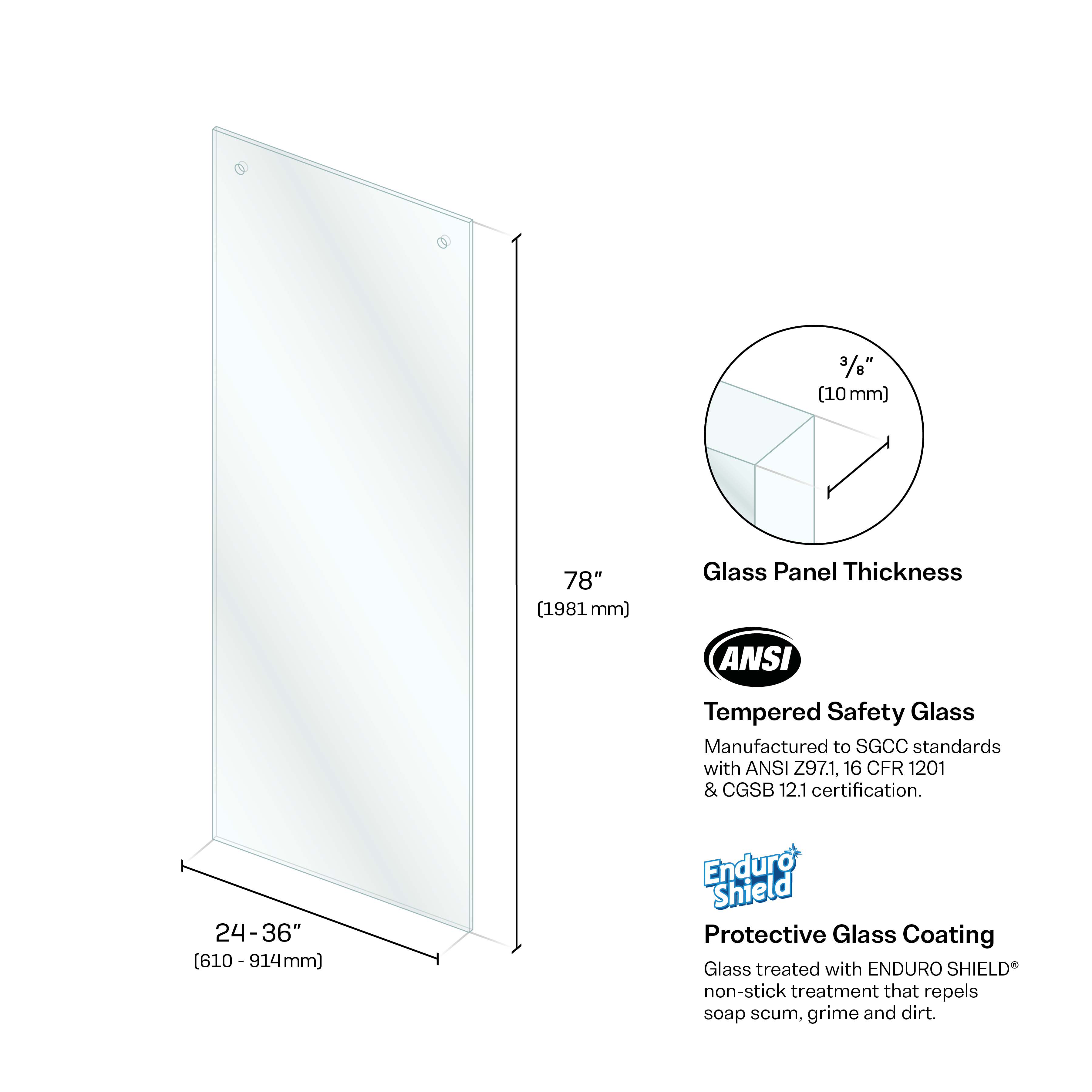 Clear Shower Slider Panels for Round Hardware