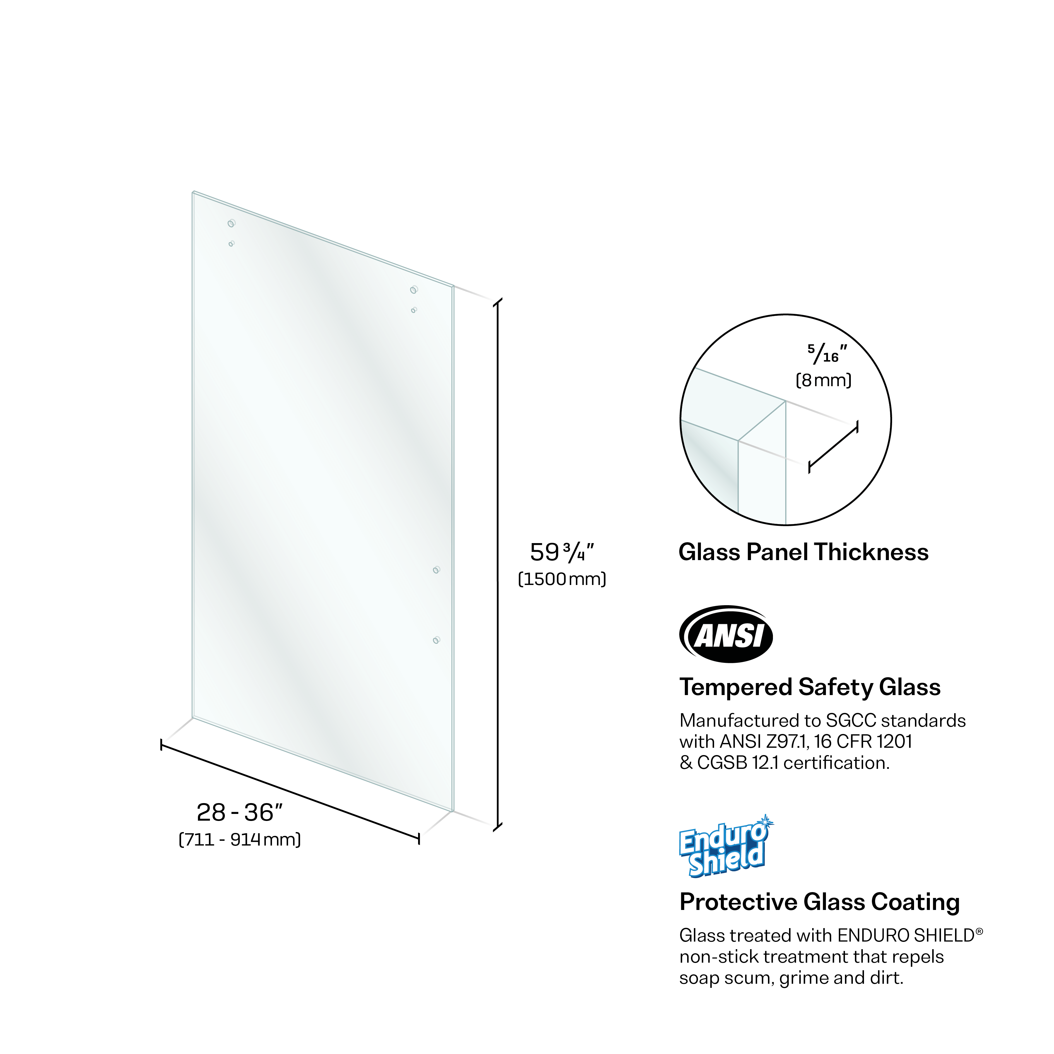 Clear Slider Bathtub Door Panel (Square Hardware)