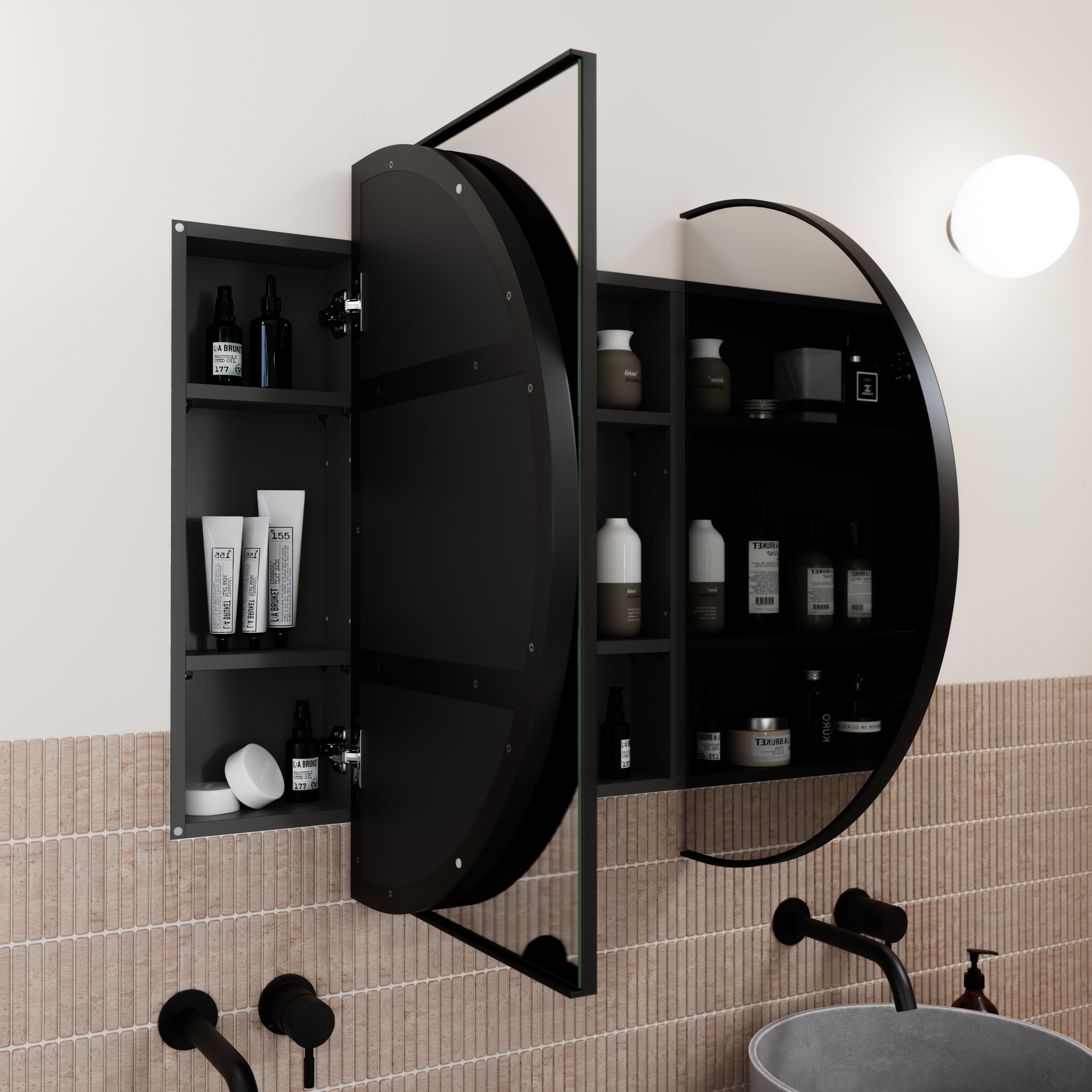 Steel Frame Pill Shape Medicine Cabinet – Future Glass LLC