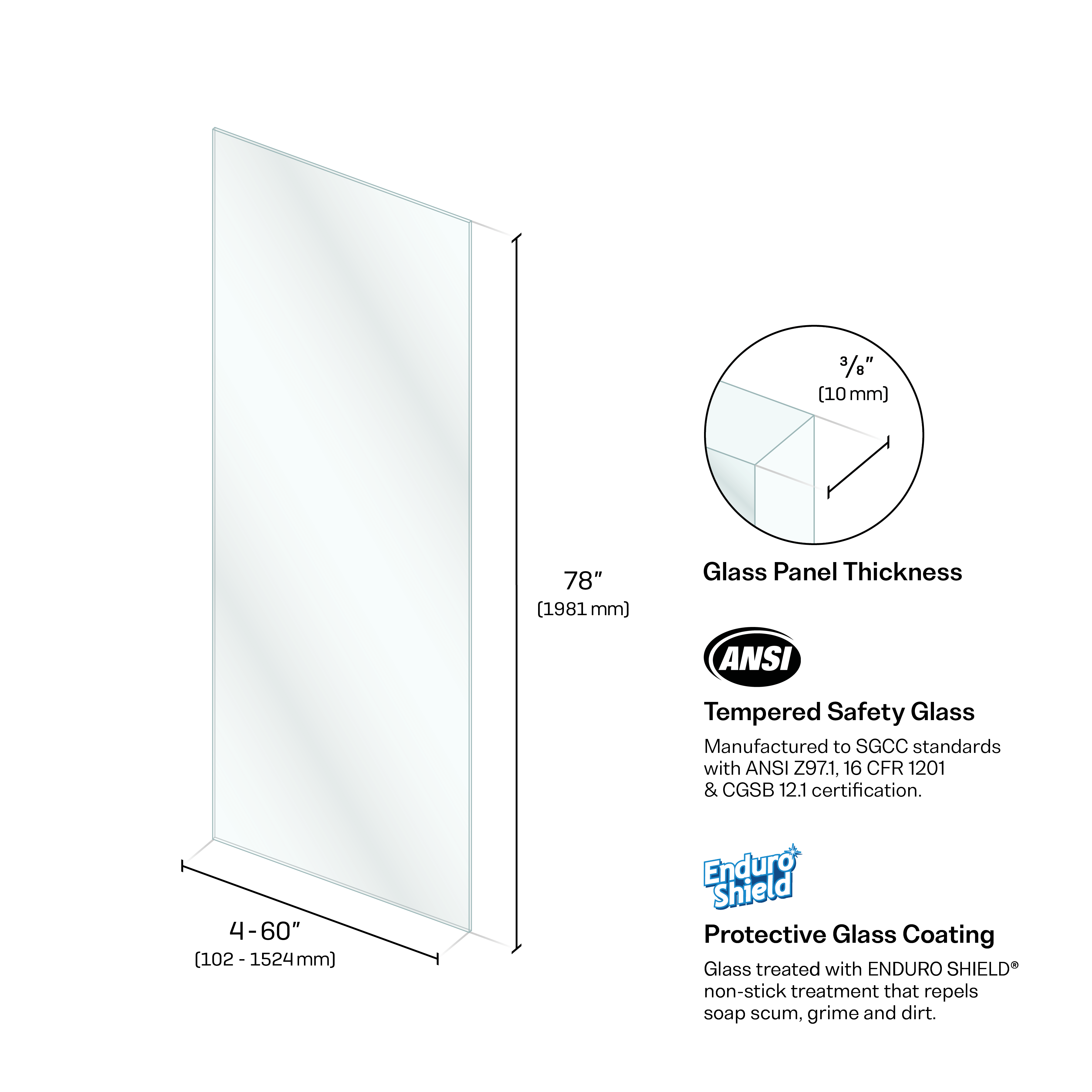 Clear Tempered Fixed Glass Panel