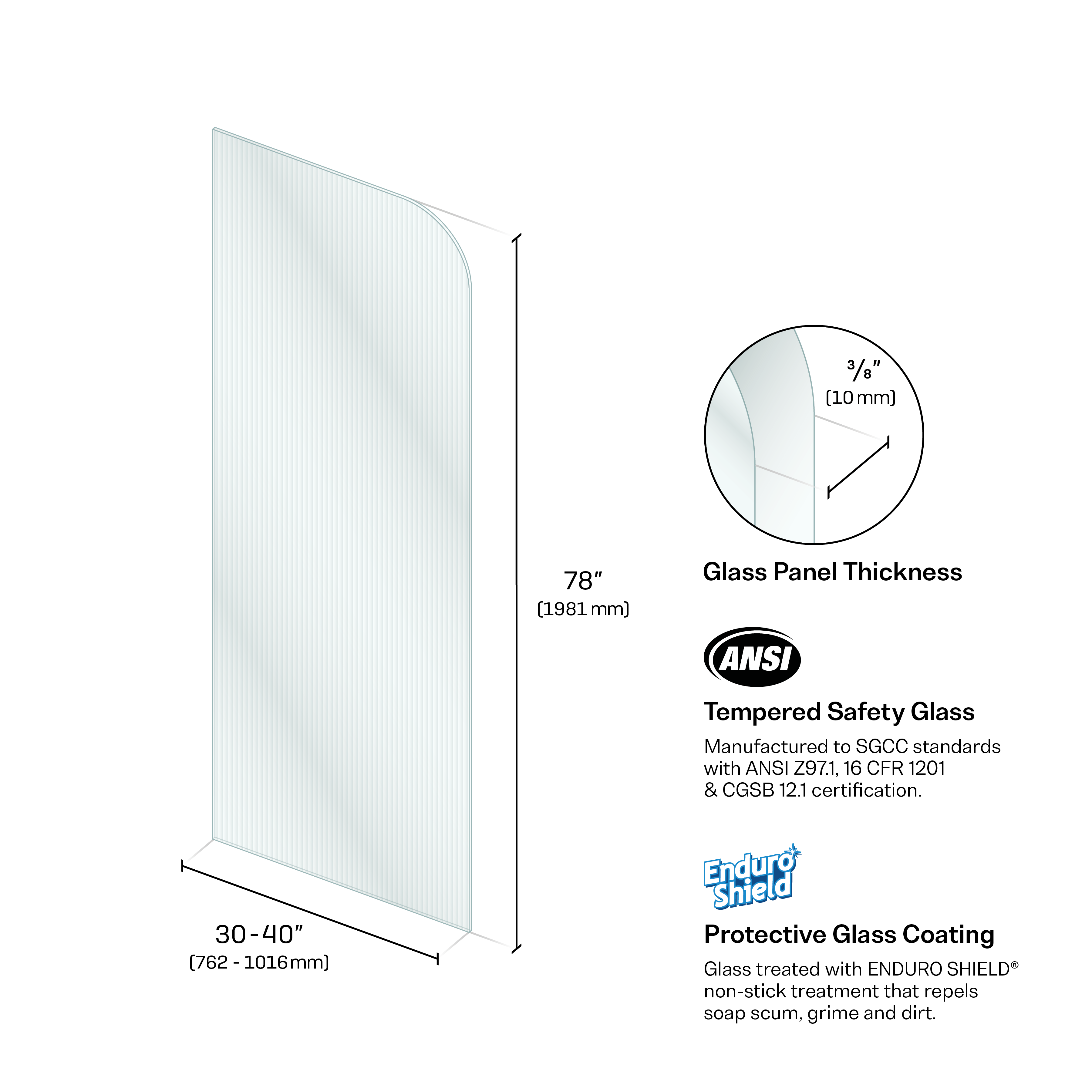 Fluted Radius Tempered Glass Fixed Panel