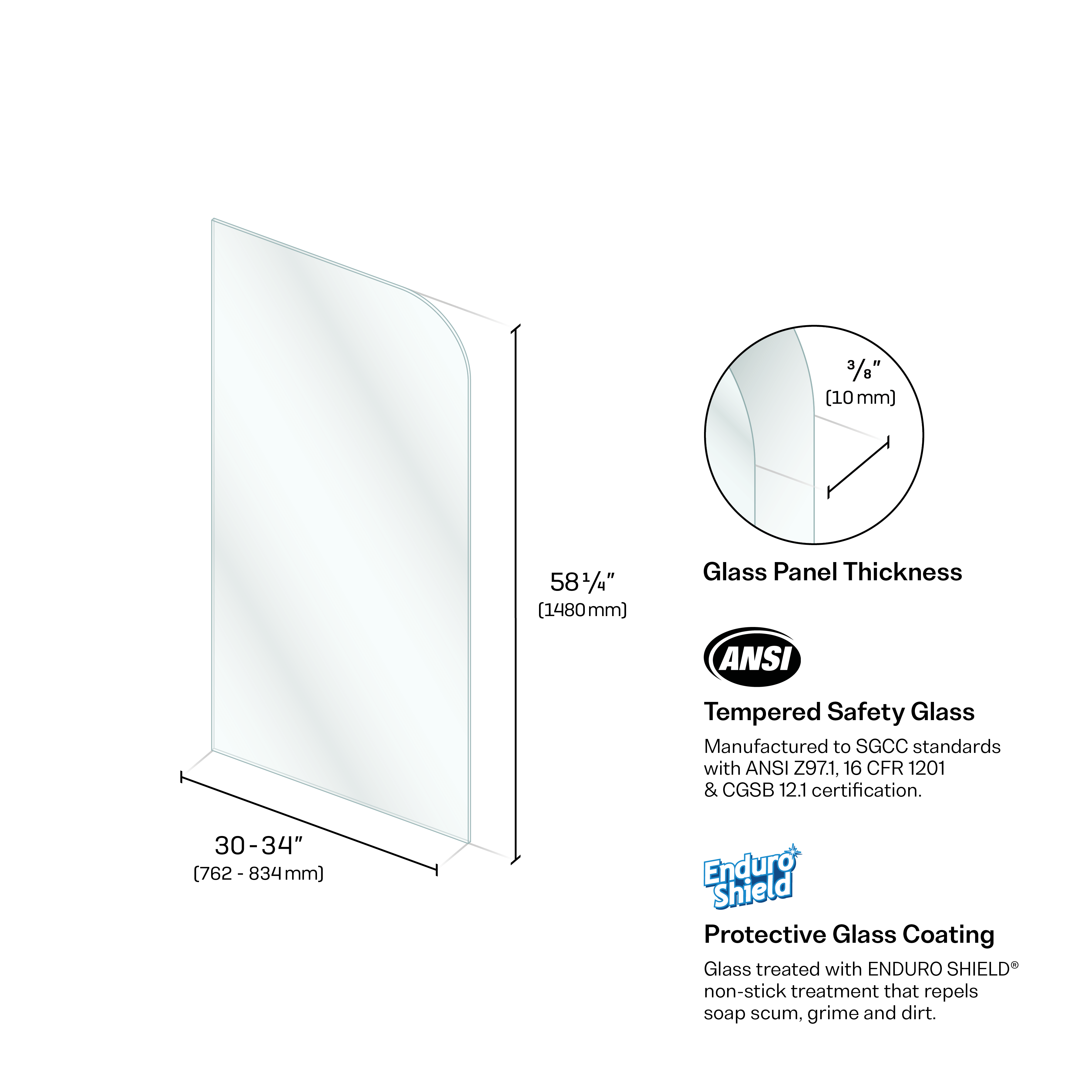 Tempered Glass Fixed Radius Bathtub Panel